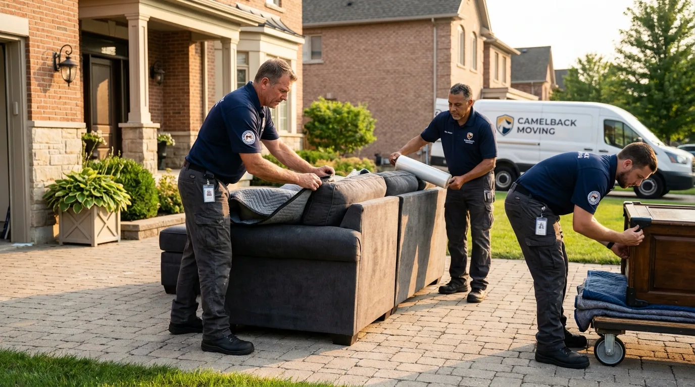 Large estate moving crew wrapping furniture in Townsend, MA